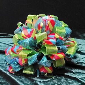 Christmas Tree‎ Bow Topper, Lime Green, Turquoise, Pink, Red Ribbon Tree Topper